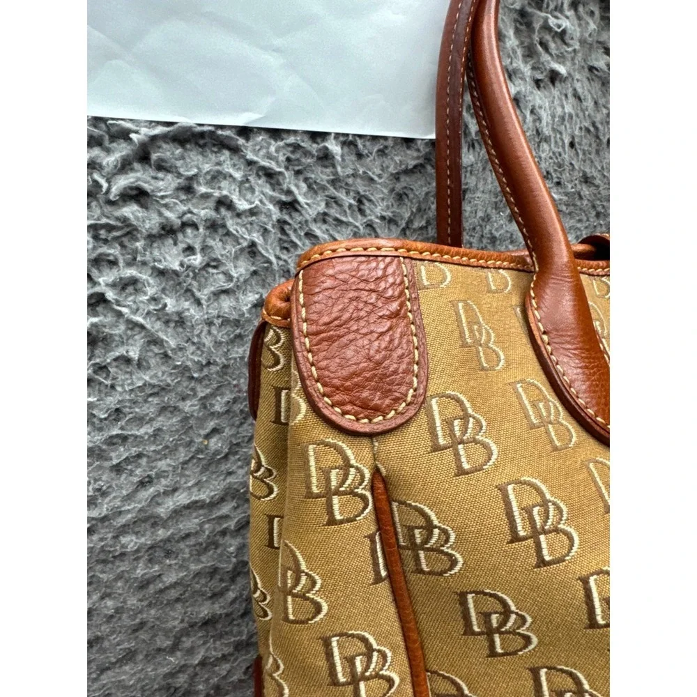 Dooney & Bourke Women's Logo Monogram Canvas Leather Trim Top Handle Bag Brown